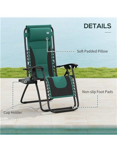 Outsunny Zero Gravity Lounger Chair Set of 2, Folding Reclining Patio Chair with Padded Seat, Cup Holder, Soft Cushion and Headr