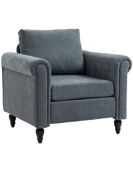 HOMCOM Vintage Accent Chair, Upholstered Occasional Chair with Back Pillow, Rolled Arms,  Rubber Wood Legs, Grey - pic 127983 | FastDaddyshop