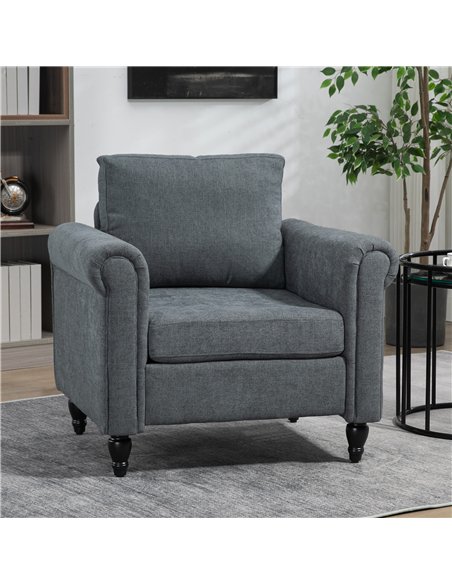 HOMCOM Vintage Accent Chair, Upholstered Occasional Chair with Back Pillow, Rolled Arms,  Rubber Wood Legs, Grey - pic 127984 | FastDaddyshop