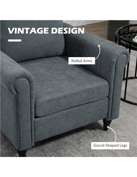 HOMCOM Vintage Accent Chair, Upholstered Occasional Chair with Back Pillow, Rolled Arms,  Rubber Wood Legs, Grey - pic 127986 | FastDaddyshop