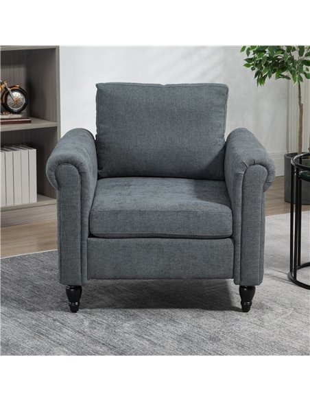 HOMCOM Vintage Accent Chair, Upholstered Occasional Chair with Back Pillow, Rolled Arms,  Rubber Wood Legs, Grey - pic 127989 | FastDaddyshop