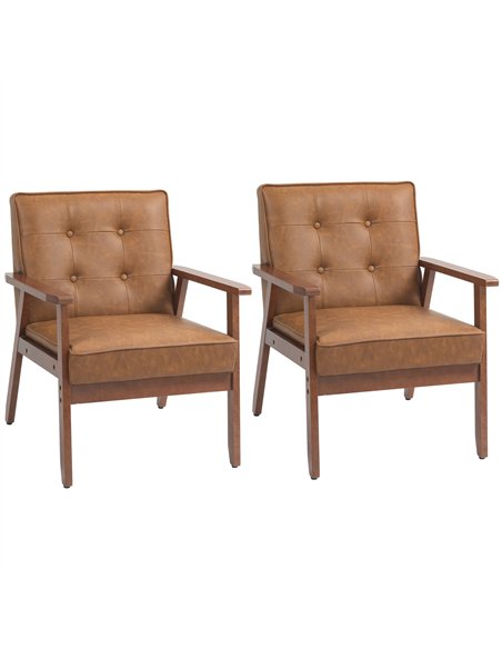 HOMCOM 2 Pack Retro-Style Accent Chair, with Faux Leather Seat - Brown - pic 127992 | FastDaddyshop