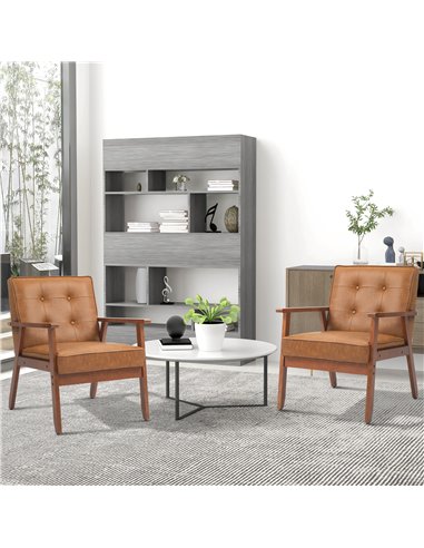 HOMCOM 2 Pack Retro-Style Accent Chair, with Faux Leather Seat - Brown
