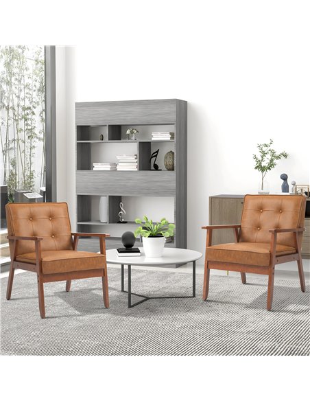 HOMCOM 2 Pack Retro-Style Accent Chair, with Faux Leather Seat - Brown - pic 127993 | FastDaddyshop
