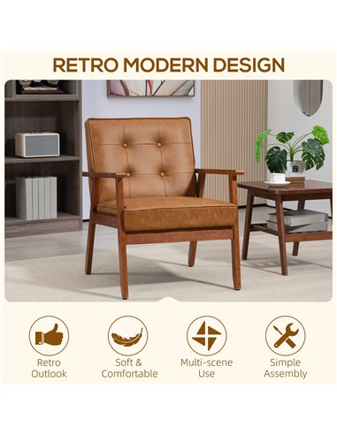 HOMCOM 2 Pack Retro-Style Accent Chair, with Faux Leather Seat - Brown