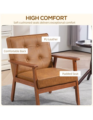 HOMCOM 2 Pack Retro-Style Accent Chair, with Faux Leather Seat - Brown