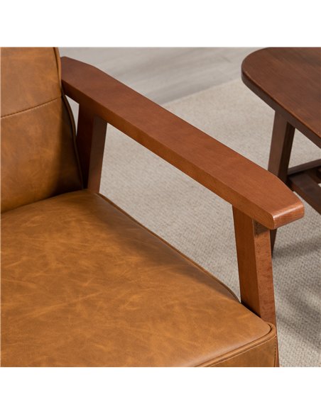 HOMCOM 2 Pack Retro-Style Accent Chair, with Faux Leather Seat - Brown - pic 128000 | FastDaddyshop