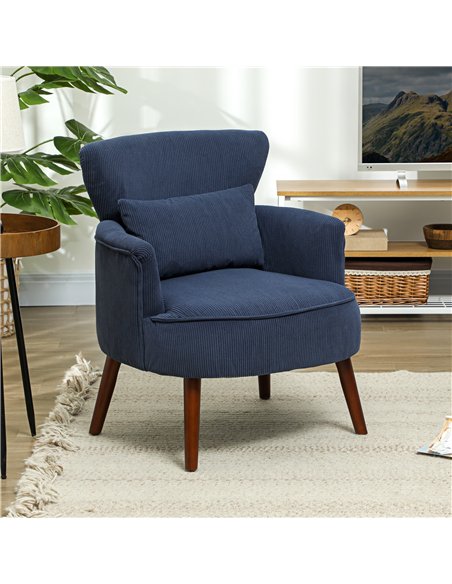 HOMCOM Corduroy Retro Accent Chair - Blue - pic 128002 | FastDaddyshop