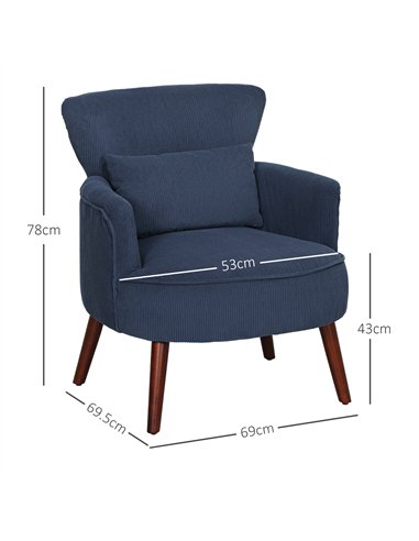 HOMCOM Corduroy Retro Accent Chair - Blue