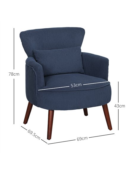 HOMCOM Corduroy Retro Accent Chair - Blue - pic 128003 | FastDaddyshop