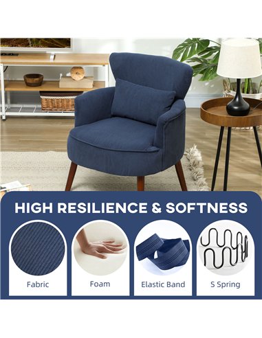HOMCOM Corduroy Retro Accent Chair - Blue