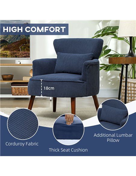 HOMCOM Corduroy Retro Accent Chair - Blue - pic 128005 | FastDaddyshop