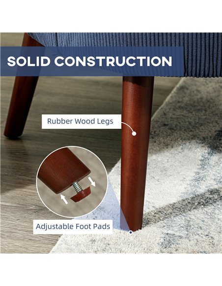 HOMCOM Corduroy Retro Accent Chair - Blue - pic 128007 | FastDaddyshop