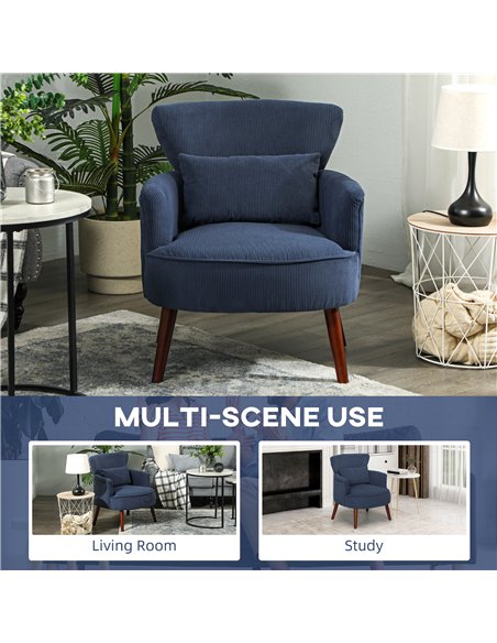 HOMCOM Corduroy Retro Accent Chair - Blue - pic 128008 | FastDaddyshop