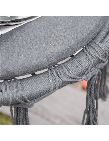 Outsunny Cotton-Polyester Blend Macrame Hanging Chair Swing Hammock for Indoor & Outdoor Use with Backrest, Fringe Tassels, Grey