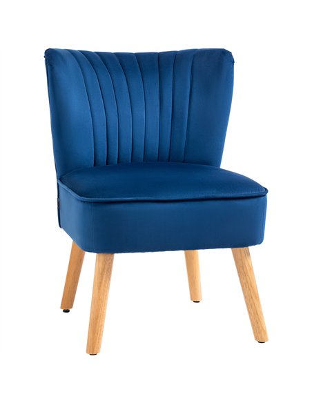 HOMCOM Modern Accent Chair, Fabric Living Room Chair with Rubber Wood Legs and Thick Padding, Dark Blue - pic 128010 | FastDaddyshop