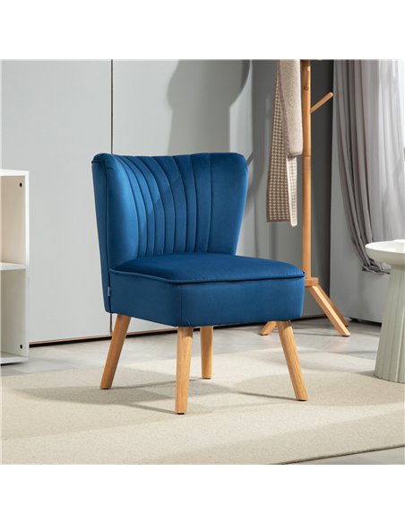 HOMCOM Modern Accent Chair, Fabric Living Room Chair with Rubber Wood Legs and Thick Padding, Dark Blue - pic 128011 | FastDaddyshop