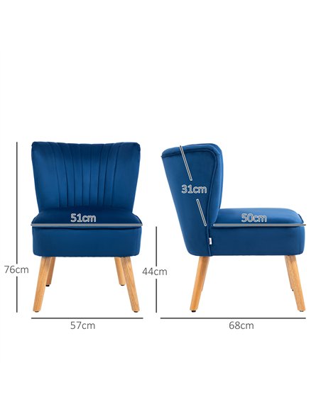 HOMCOM Modern Accent Chair, Fabric Living Room Chair with Rubber Wood Legs and Thick Padding, Dark Blue - pic 128012 | FastDaddyshop