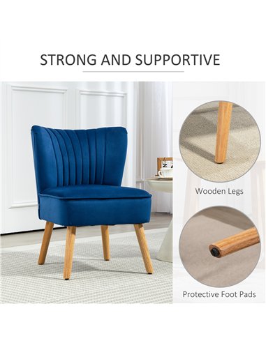 HOMCOM Modern Accent Chair, Fabric Living Room Chair with Rubber Wood Legs and Thick Padding, Dark Blue