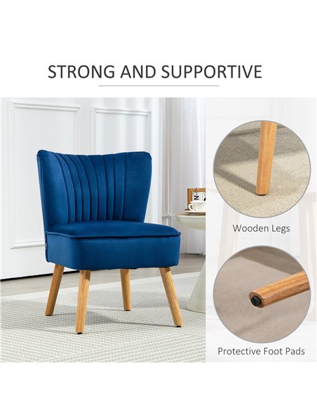 HOMCOM Modern Accent Chair, Fabric Living Room Chair with Rubber Wood Legs and Thick Padding, Dark Blue - pic 128013 | FastDaddyshop