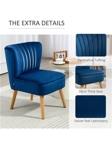 HOMCOM Modern Accent Chair, Fabric Living Room Chair with Rubber Wood Legs and Thick Padding, Dark Blue - pic 128014 | FastDaddyshop