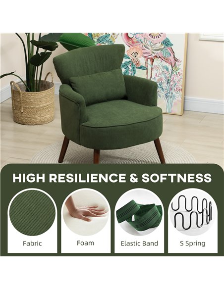 HOMCOM Corduroy Retro Accent Chair - Green - pic 128022 | FastDaddyshop