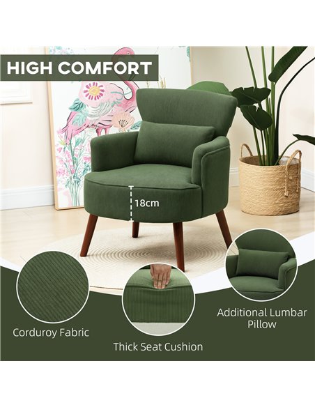 HOMCOM Corduroy Retro Accent Chair - Green - pic 128023 | FastDaddyshop