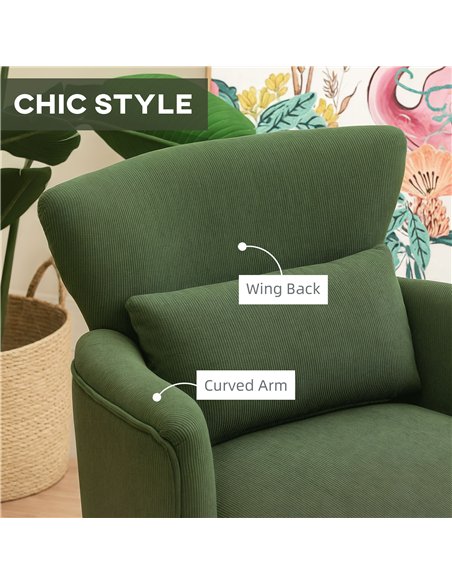 HOMCOM Corduroy Retro Accent Chair - Green - pic 128024 | FastDaddyshop