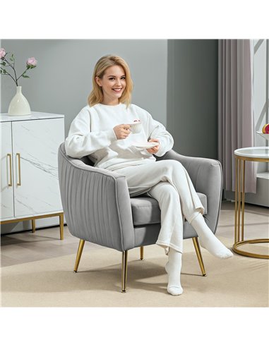HOMCOM Velvet-Feel Shell Back Accent Chair - Grey