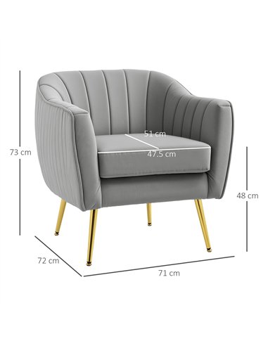HOMCOM Velvet-Feel Shell Back Accent Chair - Grey