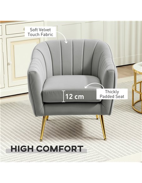 HOMCOM Velvet-Feel Shell Back Accent Chair - Grey - pic 128031 | FastDaddyshop