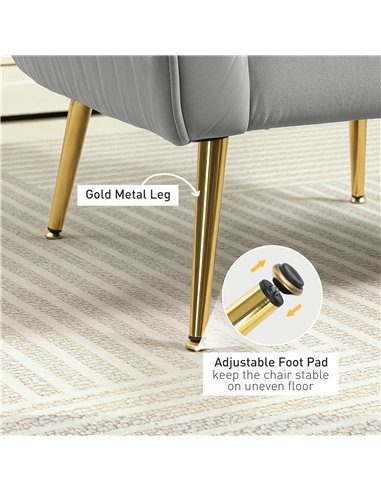 HOMCOM Velvet-Feel Shell Back Accent Chair - Grey