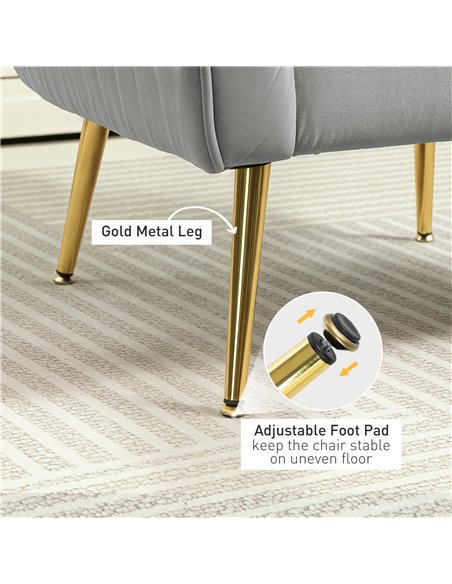 HOMCOM Velvet-Feel Shell Back Accent Chair - Grey - pic 128032 | FastDaddyshop