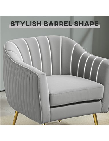 HOMCOM Velvet-Feel Shell Back Accent Chair - Grey