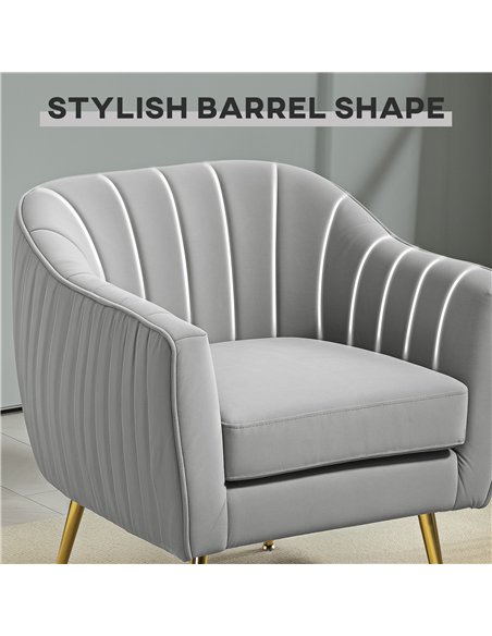 HOMCOM Velvet-Feel Shell Back Accent Chair - Grey - pic 128033 | FastDaddyshop
