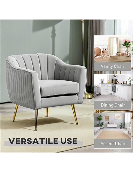 HOMCOM Velvet-Feel Shell Back Accent Chair - Grey - pic 128034 | FastDaddyshop