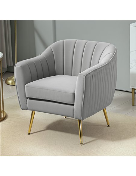 HOMCOM Velvet-Feel Shell Back Accent Chair - Grey - pic 128035 | FastDaddyshop