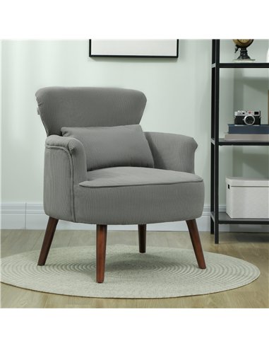 HOMCOM Corduroy Retro Accent Chair - Light Grey