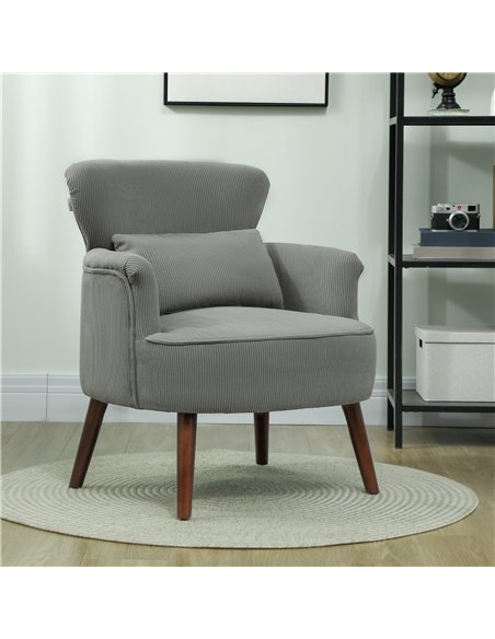 HOMCOM Corduroy Retro Accent Chair - Light Grey - pic 128038 | FastDaddyshop
