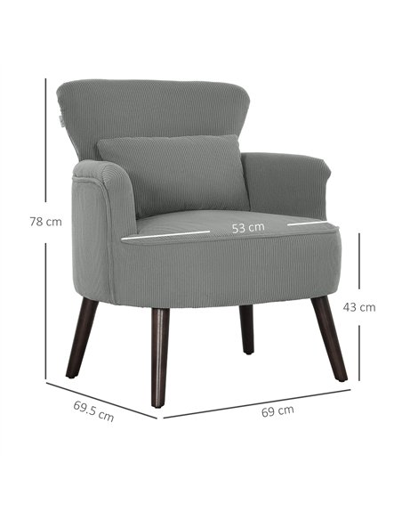 HOMCOM Corduroy Retro Accent Chair - Light Grey - pic 128039 | FastDaddyshop