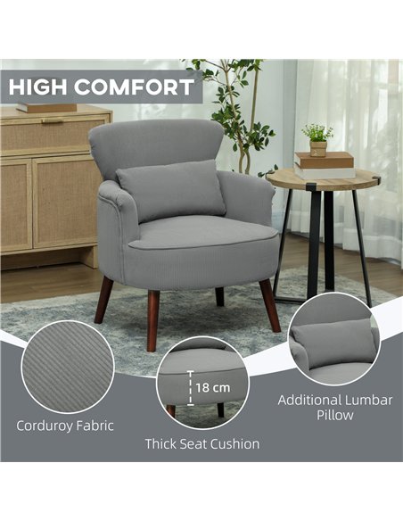 HOMCOM Corduroy Retro Accent Chair - Light Grey - pic 128041 | FastDaddyshop