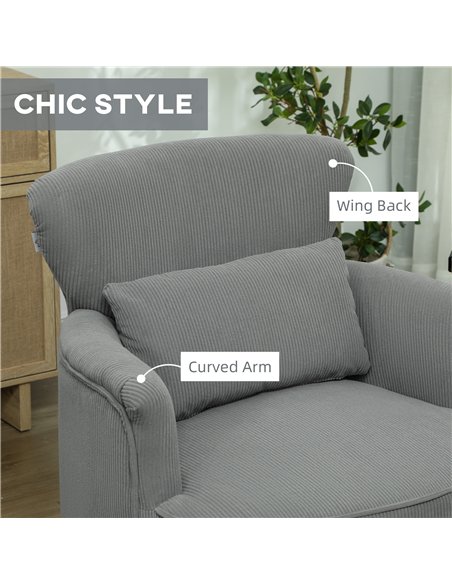 HOMCOM Corduroy Retro Accent Chair - Light Grey - pic 128042 | FastDaddyshop
