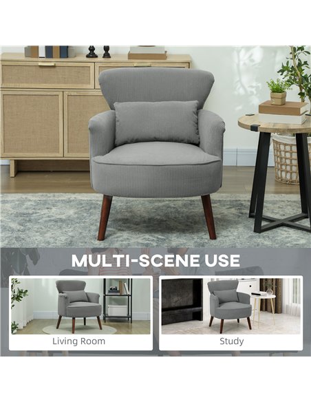 HOMCOM Corduroy Retro Accent Chair - Light Grey - pic 128044 | FastDaddyshop