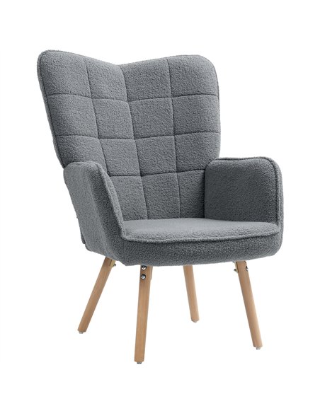 HOMCOM Teddy Fleece Wingback Accent Chair - Grey - pic 128046 | FastDaddyshop