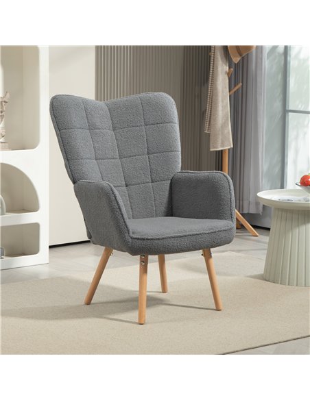 HOMCOM Teddy Fleece Wingback Accent Chair - Grey - pic 128047 | FastDaddyshop
