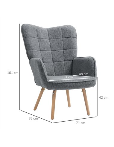 HOMCOM Teddy Fleece Wingback Accent Chair - Grey