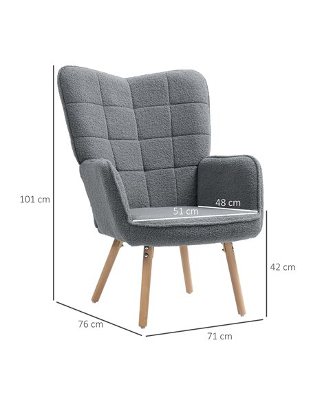 HOMCOM Teddy Fleece Wingback Accent Chair - Grey - pic 128048 | FastDaddyshop