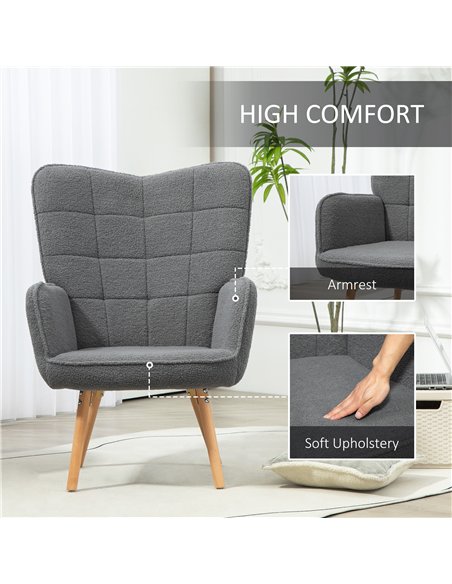 HOMCOM Teddy Fleece Wingback Accent Chair - Grey - pic 128049 | FastDaddyshop