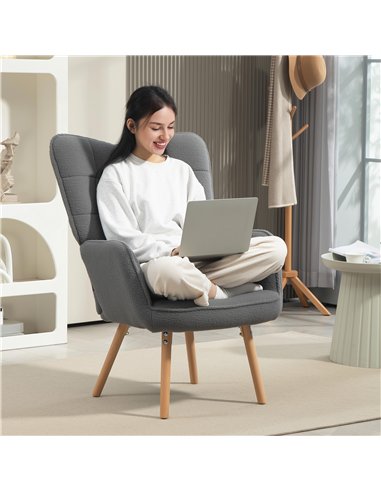 HOMCOM Teddy Fleece Wingback Accent Chair - Grey