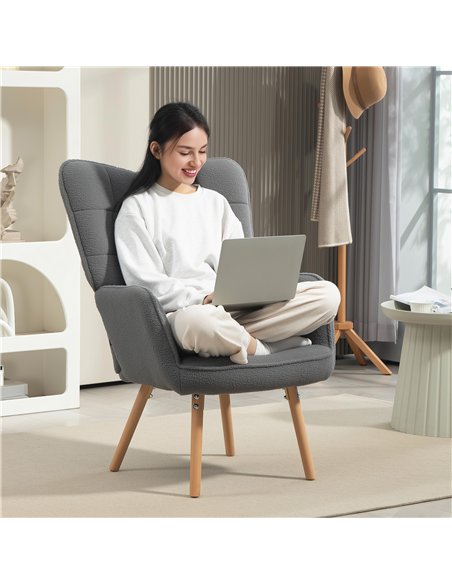 HOMCOM Teddy Fleece Wingback Accent Chair - Grey - pic 128051 | FastDaddyshop